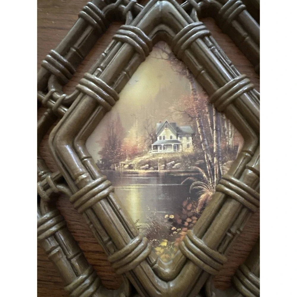 Vintage Homco 1983 Faux Bamboo Diamond Wall Frames Cottagecore Set of 2 EUC